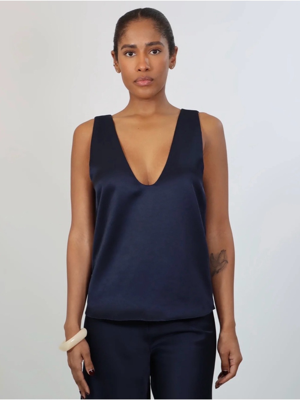 Satin V Neck Blouse X Small Navy